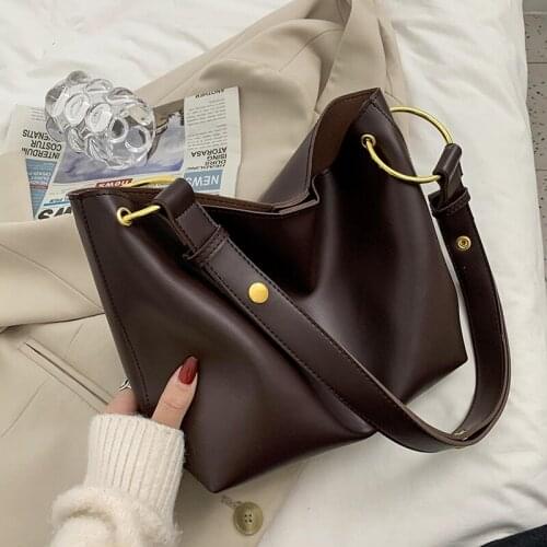 New Retro Simple Solid Color PU Leather Crossbody Bags for Women 2021 Shoulder Luxury Designer Handbag Ladies Casual Bucket Bag
