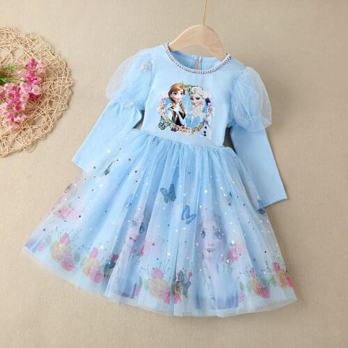 Autumn Kids Dresses for Girls Frozen Elsa Lace Mesh Toddler Girls Princess Dress Sofia Costume Party Birthday Outfits Vestidos