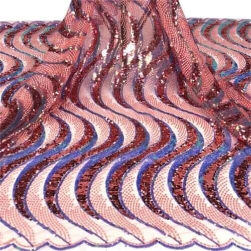 Peach Latest African Lace Fabric Sequin Lace French Tulle Mesh Lace Fabric with Sequins Beautiful Nigerian Sequence Lace