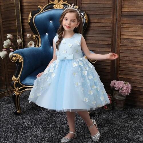 Baby Girls Dresses for 1-2-3-4-5 Years Birthday Kids Appliqued Butterfly Mesh Gown Dress for Piano Performance Girls Fairy Dress