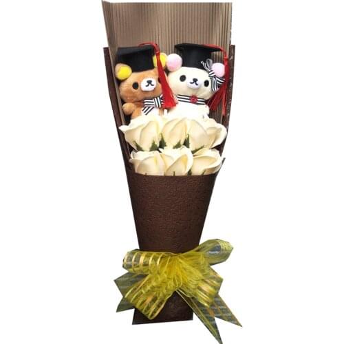 Doctor bear Soap flower plush bouquet toy Valentines Day birthday girlfriend Gifts toy Graduation season