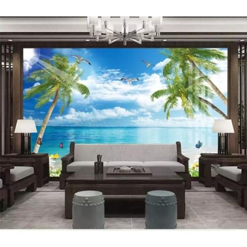 Custom photo wallpaper 3d wall murals wallpaper for walls 3 d Seaside scenery, sea tree, beach background, wall painting decor