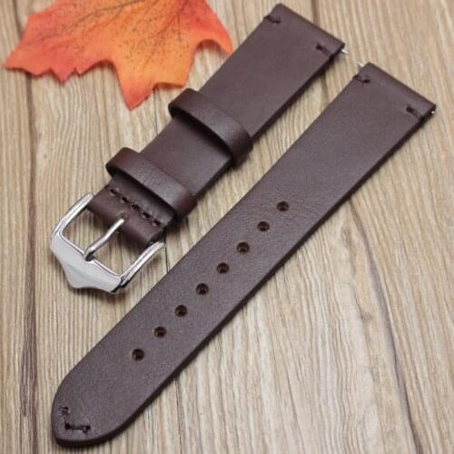 Handmade Retro Genuine Leather Watch Band Strap 18mm 20mm 22mm Man Women Wrist Watchbands Belt Silver Polished Buckle