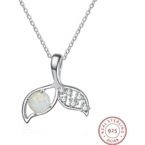 Romantic 925 Sterling Silver Opal Necklaces for Women Clear Zircon Crystal Mermaid Fish Tail Pendant Necklaces Fine Jewelry