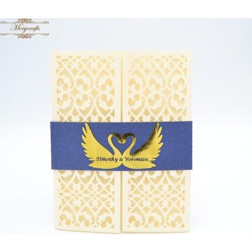 Luxury swan laser cut personalized wedding invitation cards