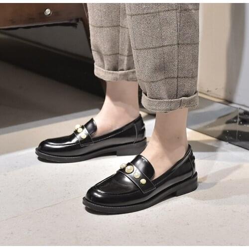 Pointed Womens Flats Shoes Black Casual Leather Loafers Shoes Comfortable Casual Ladies Slip On Shoes mocasines de mujer R12-73