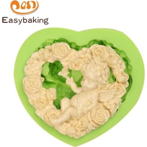 DIY Flowers Love Heart Shaped Silicone Mold Angel Baby Fairy Cake Decoration Molds Candy Chocolate Mould Kitchen Baking Tool