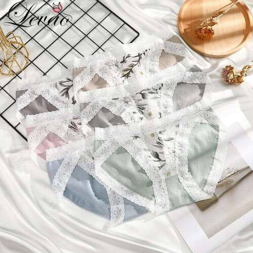 LEVAO Mid-Rise Printed Lace Seamless Panties Intimate Briefs Womens Underwear Soft and Comfortable M-XL Underpants for Female