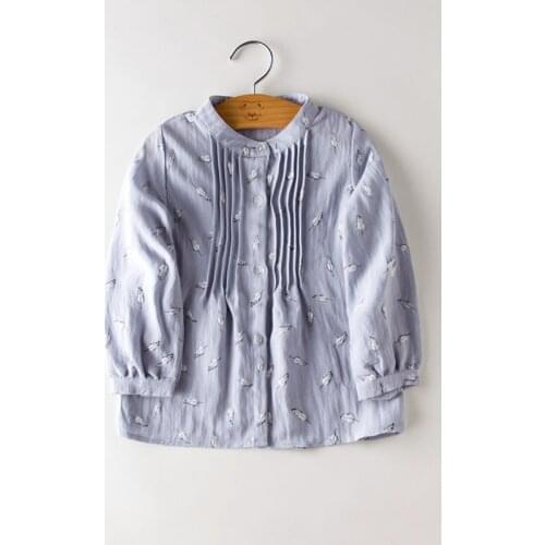 Spring Children Clothing Long Sleeve Toddler Baby Girls Shirt Leave Print Kids Blouse Blue Pink School Shirts For Age 3-8 T