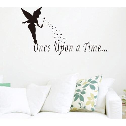 Once upon a time angel vinyl wall stickers quotes for living room decorative wall art diy home decor decals black