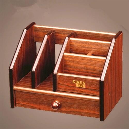 High Quality Wood Square Fantastic Pen Holders with Drawer Multi-function Storage Box Office School Decoration