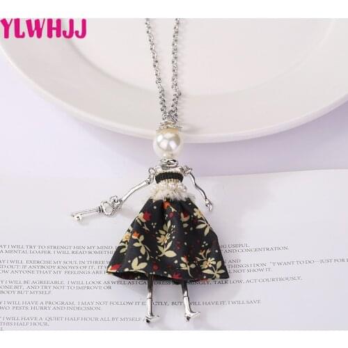 YLWHJJ 2019 new fashion women long chain doll pendant hot flower girl baby maxi brand jewelry French doll necklace Collier femme