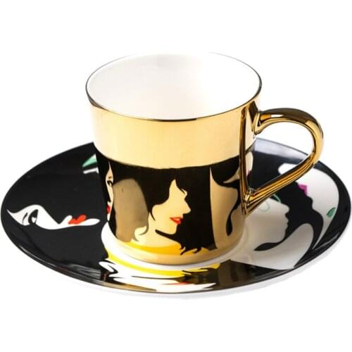 Mirror Coffee Mugs Specular Reflection Queen Ceramic Tea Cups And Saucers With Spoon Creative Coffeeware