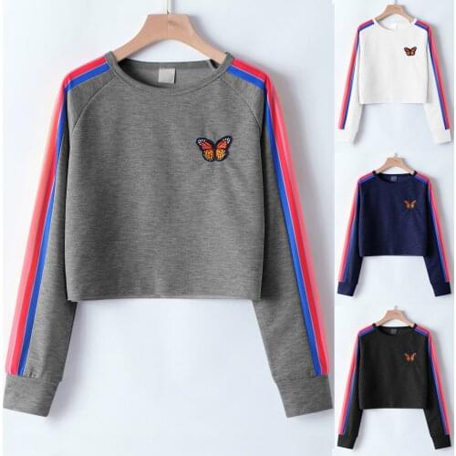 New Women Casual Tops Butterfly Rainbow Contrast Long Sleeve Sweatshirt O-neck Tops Fashion Comfy Daily Sweatshirt Moletom 2021