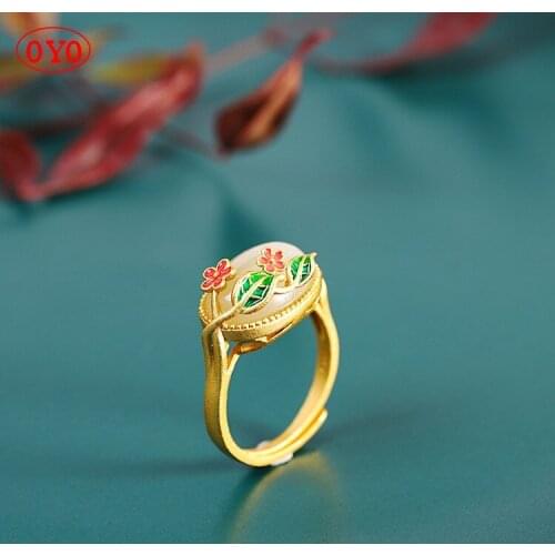 S925 silver jewelry burnt blue ethnic style natural jade ladies open ring