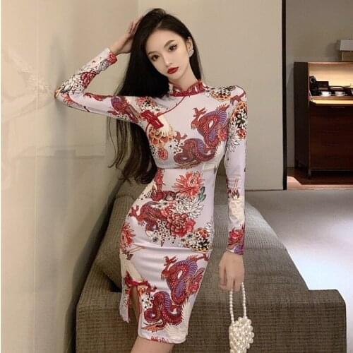Women Chinese Style Qipao Dress Fashion Elegant Cheongsam Traditional Oriental Clothing Retro Slim Party Evening Vintage Vestido