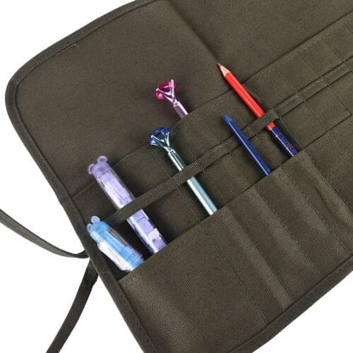 1PCS Painting Brush Bag Roll Up Army Green Canvas Pouch Artist Watercolor Draw Pen Oil Paint Pen Stationery Cases Holder
