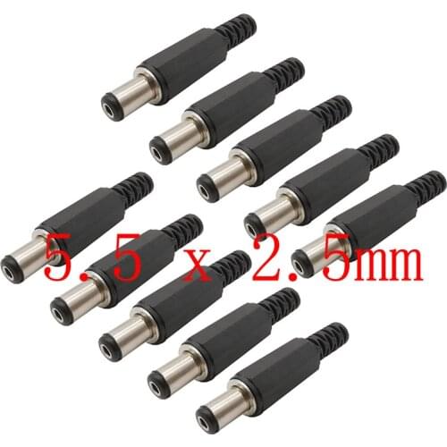 10Pcs/lot Plastic 5.5x2.5mm DC Power Supply Male Plug Connector Electrical Solder Wire Adapter Plugs Length 9mm 5.5*2.5mm Black