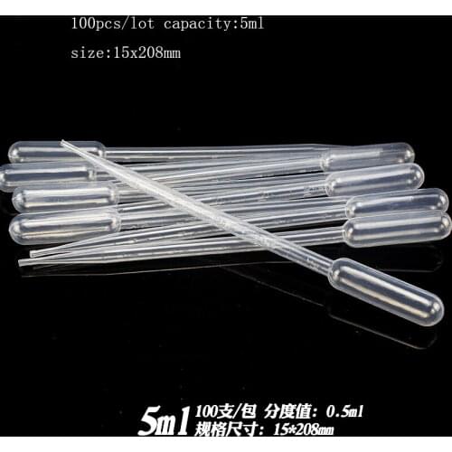 100 Pcs/lot 5ml Plastic Disposable Transfer Pipettes Eye Dropper Set Graduated Pipettes Polyethylene