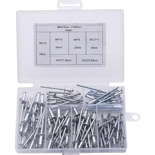 120Pcs/set M3.2*7/9/11 M4*8/10/13 GB12618 Aluminium Blind Rivets Nail Decoration Pop Rivets For Furniture Assortment Kit