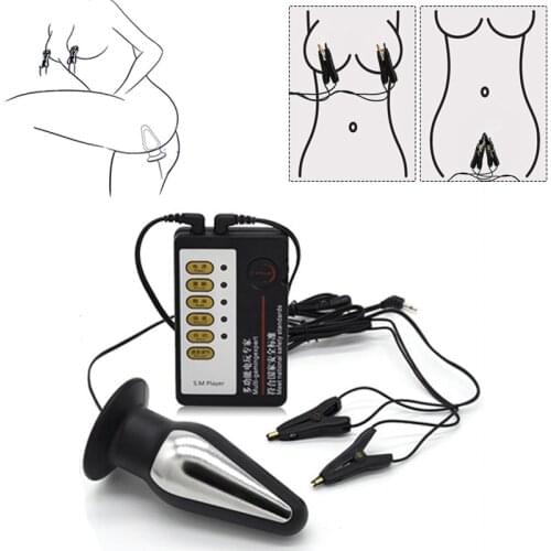 3 Size Electric Shock Anal Vaginal Plug Electro Stimulator Nipple Clamp Labia Clip Clitoris Stimulator Medical Sex Toy For Women