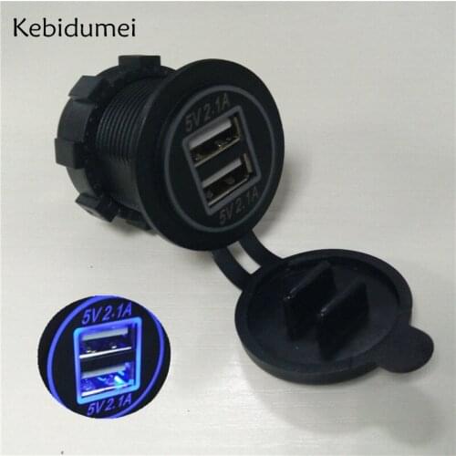 For Car Dual USB Charger Waterproof Motorcycle USB Socket With LED Light For 12-24V Cars Boats For Xiaomi Huawei IPhone