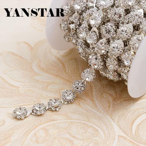 YANSTAR 10Yard Hotfix Rhinestone Chain For Wedding Dress Belt Handmade Crystal Trim Bridal Sash Accessories YS752