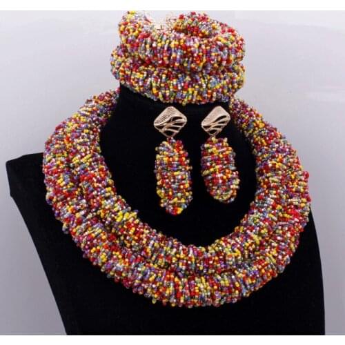 Colorful Bold Jewelry Set 2 Layers Fashion Wedding bridal Jewelry Earrings bracelet and Necklace Set Christmas Jewellery Set new