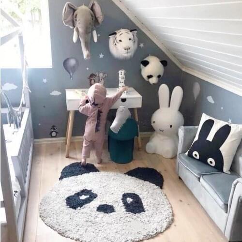 Baby Room Decor Carpet Cute Panda Pattern Soft Thicken Long Plush Non-slip Water-absorption Simple Modern Creative Ground Mats