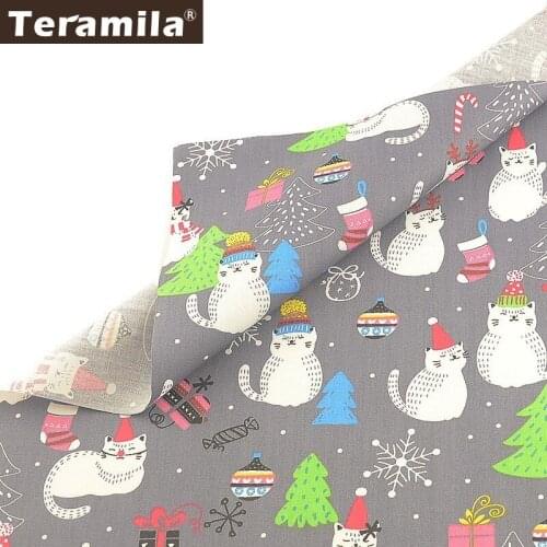 Teramila Home Textile Cat Animal Design Christmas Style 100% Cotton Fabric Tissu Tecido DIY Bed sheet Cloth Sewing Fat Quarters