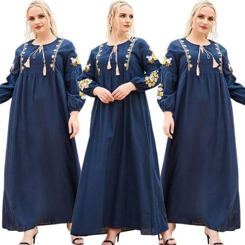 Kaftan Turkish Muslim Women Long Dress Spring Autumn Embroidery Abaya Middle East Dubai Maxi Robe Arab Ramadan Islamic Clothing