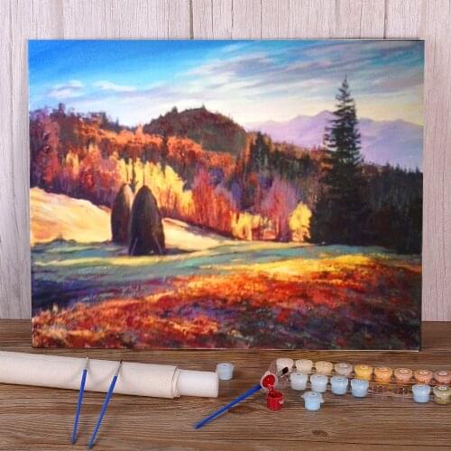 Landscape Autumn Painting By Numbers Set Oil Paints 50*70 Canvas Pictures Home Decor Crafts For Adults Wholesale Art
