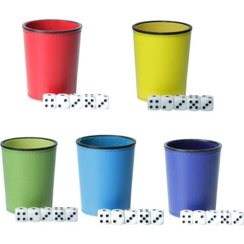 Leather PU Dice Cup Party Board Game Bar KTV Entertainment Dice Box with Dices 094C