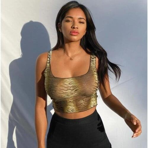 Women Brown Crop Top Leopard Printed Tank Top Mini Vest Slim Harajuku Tee Top Women Streetwear Summer Clothing