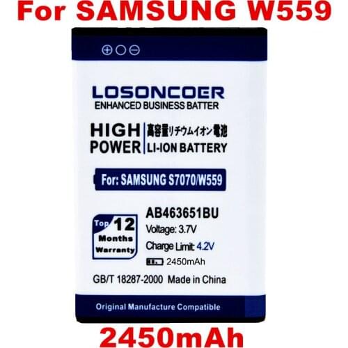 LOSONCOER 2450mAh AB463651BU/BE/BC for Samsung W559 J808 S3830U F400 F408 J808E F278 S3650C S7070 S5608 S3370 L700 S5628 C3222