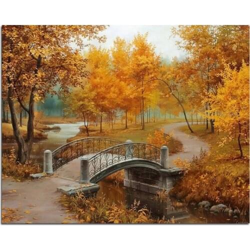 New full Diy diamond painting kit 3D cross stitch Square Diamond embroidery Autumn Scenic Brudge Diamond Mosaic Crafts ZX