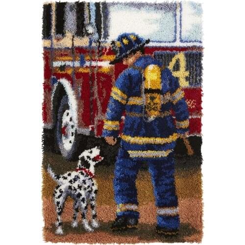 Latch Hook Kits Crochet Yarn Kits, DIY Tools Needlework Unfinished Crocheting Rug Yarn Cushion Embroidery Carpet Set Firemen