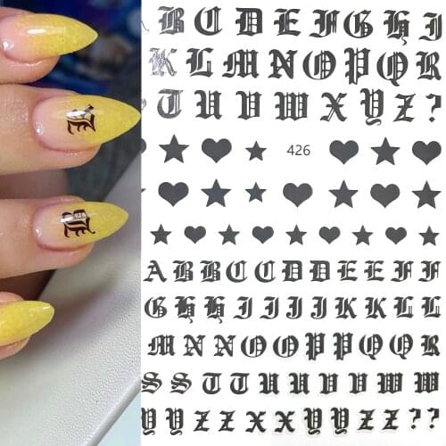 1pcs black Old English Font 3D Nail Art Decal lover heart star style nail Sticker Nail Tool Nail Art Manicure Nails Decoration