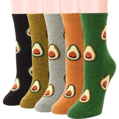 12 Pairs Thermal Wool Socks Avocado Pattern Middle Tube Funny Women Socks Novelty Cozy Thick Warm Soft Crew Casual Socks