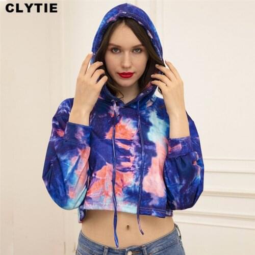 Clytie New Spring Tie-Dye Hoodies For Women Printed Short Sweatshirts Ladies Sexy Spring Streetwear Female 2021 Outside Hoodies