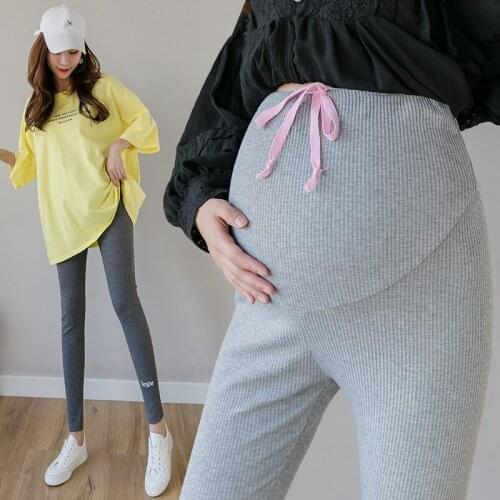 Pregnancy Clothes Cotton Stretch Maternity Trousers Drawstring Adjustable Elastic Waist Letter Maternity Leggings Pencil Pants