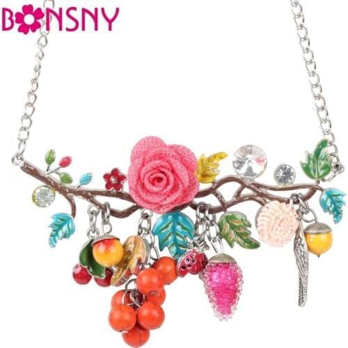 Bonsny Statement Bird Flower Choker Necklace Enamel Alloy Collar Pendant Fashion New Jewelry For Women Charm Accessories