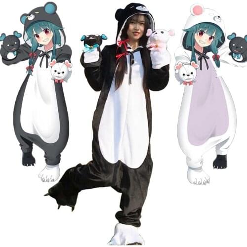 Kuma Kuma Kuma Bear Pajamas Anime Cosplay Costume Suit Adult Men Women Jumpsuits Double Sided Flannel Home Sleepwear wig