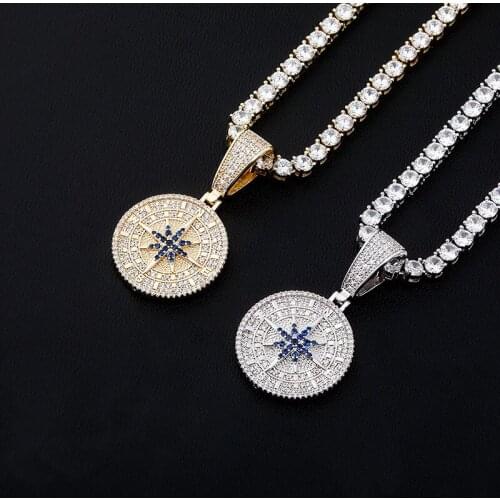 Hip Hop Compass Pendant Iced Out Cubic Zirconia Pendant With Tennis Chain Hip Hop Fashion Jewelry Gift For Men Women