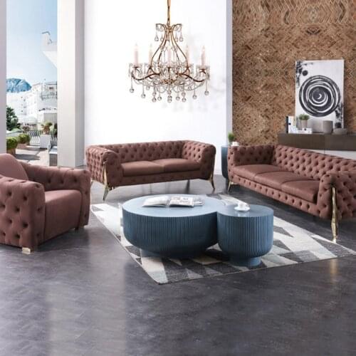 Luxury Design Popular Home Sofa Filled With High Resilience Sponge + Artificial Leather + Metal Legs Living Room Sofa