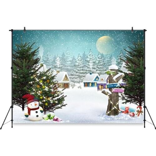 Christmas Backdrop for Photography Christmas Snow Scene Xmas Tree Small Village Photo Background Photocall Photo Studio Props
