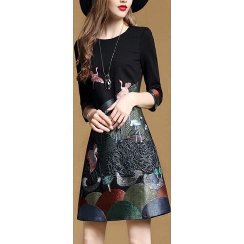 Embroidery Slim A-Line Dress For Women 2021 Summer Round Neck Elegant Fashion Vintage Party Black Dresses Female Casual Clothes