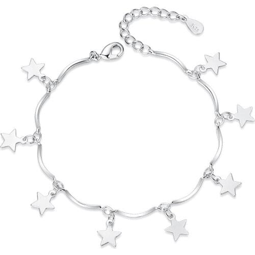925 Sterling Silver Romantic Lovely Fashion Female Handmade Jewelry Lovely Sweet And Lovely Five-Pointed Star Bracelet