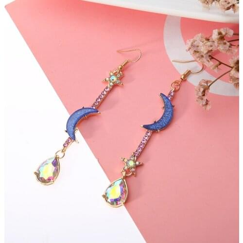 Modern Womens Earrings 2021 Fashion Jewelry Korean Fashion Blue Moon Stars Tassels Gemstone Ornaments Long Hanging Earrings