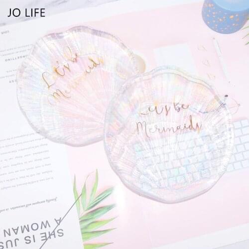 JO LIFE Nordic Style Shell Glass Dish Dessert Snack Plate Home Decor Ornaments Jewelry Storage Tray